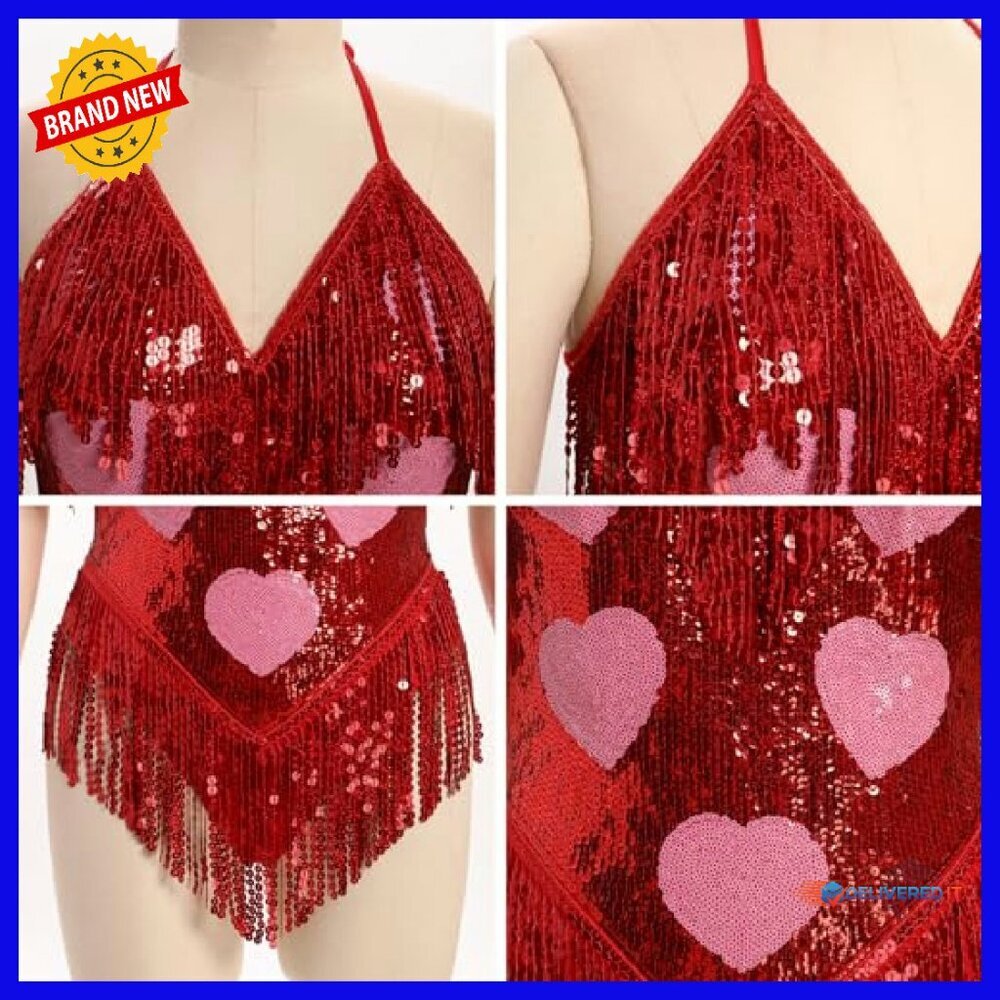 Sparkle Star Fringe Bodysuit Rave Festival Outfit Adjustable Halter - Picture 5 of 8